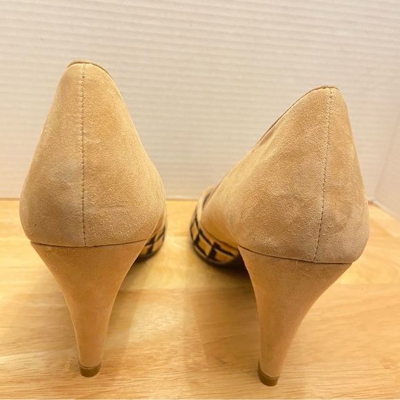 FarylRobin Women’s Hairy Almond Toe Chevron Print and Solid Tan High Heels - Picture 5 of 9